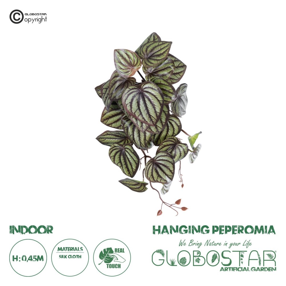 GloboStar® Artificial Garden PEPEROMIA HANGING PLANT 20602 Τεχνητό Διακοσμητικό Κρεμαστό Φυτό Πεπερόμια Υ45cm